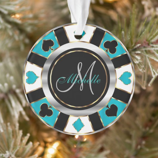 Casino Poker Monogram Chip - Blauwgroen Ornament (Boom)