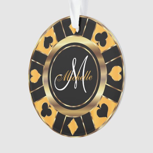 Casino Poker Monogram Chip - Geel Ornament (voorkant)