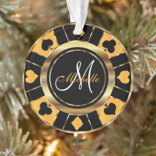 Casino Poker Monogram Chip - Geel siermiddel Ornament