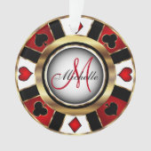 Casino Poker Monogram Chip - Rood en Goud Ornament (voorkant)