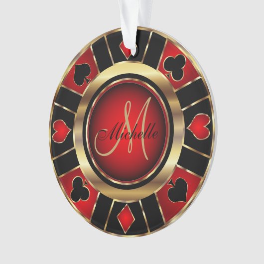 Casino Poker Monogram Chip - Rood Ornament (voorkant)