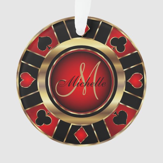 Casino Poker Monogram Chip - Rood Ornament (voorkant)