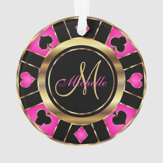 Casino Poker Monogram Chip - Roze Ornament (achterkant)