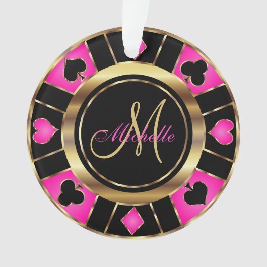 Casino Poker Monogram Chip - Roze Ornament (voorkant)