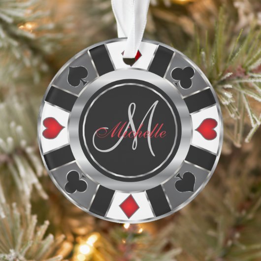 Casino Poker Monogram Chip - Silver Ornament (Boom)