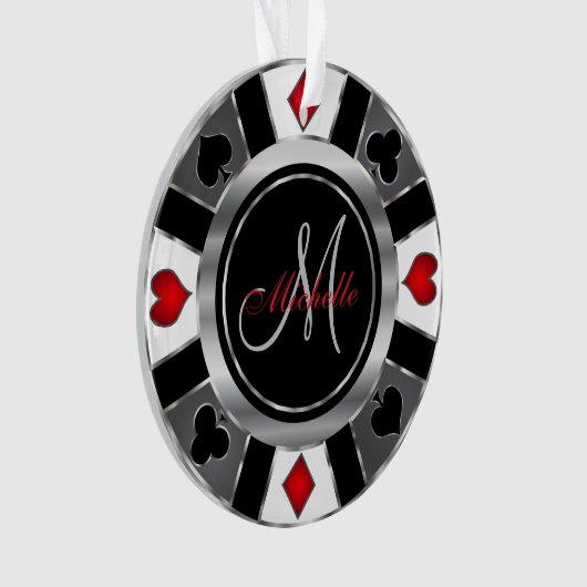 Casino Poker Monogram Chip - Silver Ornament (voorkant)