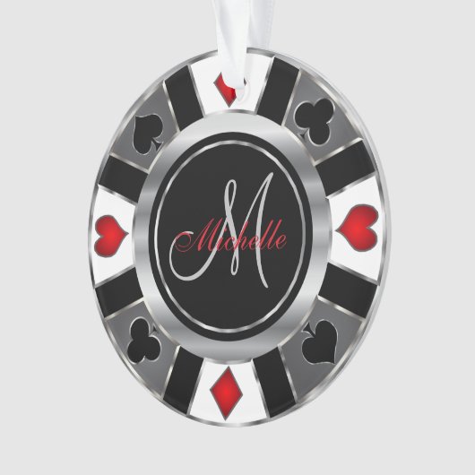 Casino Poker Monogram Chip - Silver Ornament (voorkant)