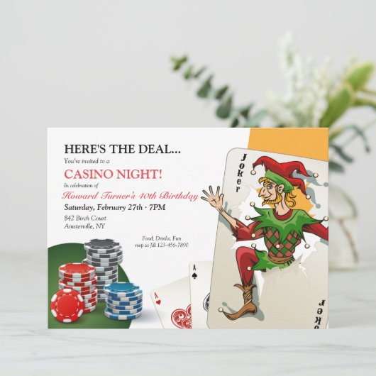 Casino Poker Nacht Kaart (Staand voorkant)