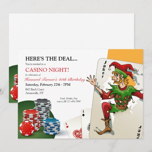 Casino Poker Nacht Kaart (Voorkant / Achterkant)