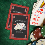 Casino Poker Party gepersonaliseerd Pokerkaarten<br><div class="desc">Gepersonaliseerde casino of poker partij thema speelkaarten met uw aangepaste tekst en keuze van kleuren. Het ontwerp is voorzien van speelkaarten, dobbelstenen en poker chips en getoond in zwart, rood en wit. Wijzigingen kunnen worden aangebracht in EDIT. ASSISTENTIE: Voor hulp bij het aanpassen/personaliseren van het ontwerp, het veranderen van kleur,...</div>