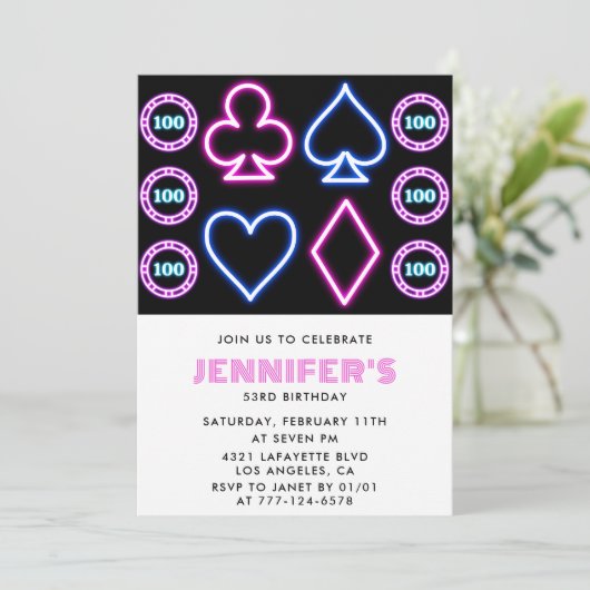 Casino Poker Speelkaart 53e verjaardag uitnodiging (Staand voorkant)