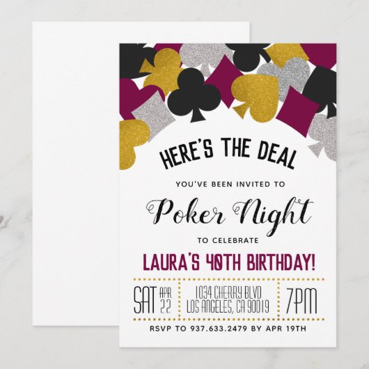 Casino Poker uitnodiging (Voorkant / Achterkant)