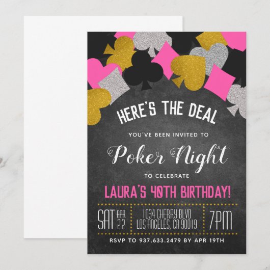 Casino Poker uitnodiging (Voorkant / Achterkant)