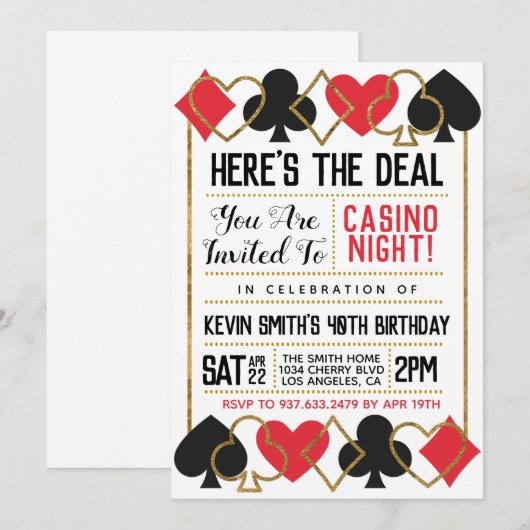 Casino Poker uitnodiging (Voorkant / Achterkant)