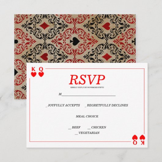 Casino Poker | Vegas-kaart met afspeelkaarten RSVP Kaartje (Voorkant / Achterkant)