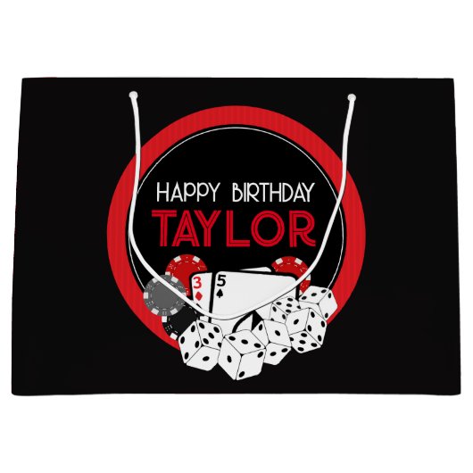 Casino Poker Verjaardag Gift Bag Groot Cadeauzakje (Voorkant)