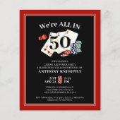 Casino Poker Verjaardag Party Budget Uitnodiging (Voorkant)