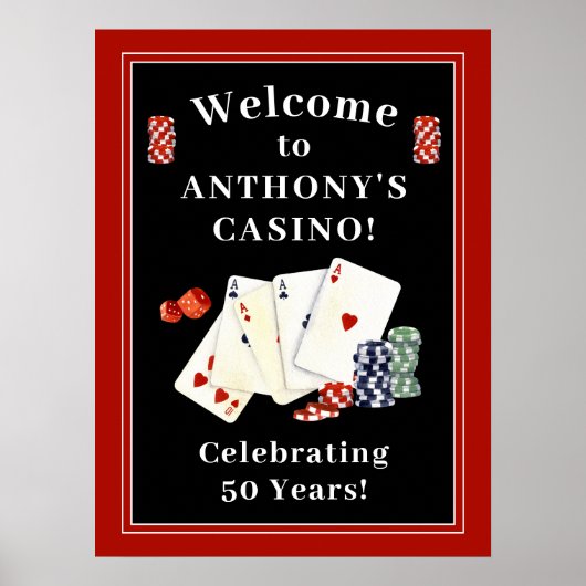 Casino Poker Verjaardagsfeestje Gepersonaliseerd W Poster (Voorkant)