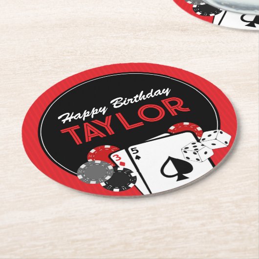 Casino Poker Verjaardagsfeestje Papier Onderzetter (Gebogen)