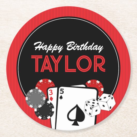 Casino Poker Verjaardagsfeestje Papier Onderzetter (Voorkant)