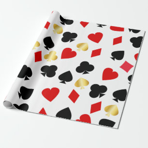 Casino Red, Black en Gold Kaart Suit Gambling Cadeaupapier