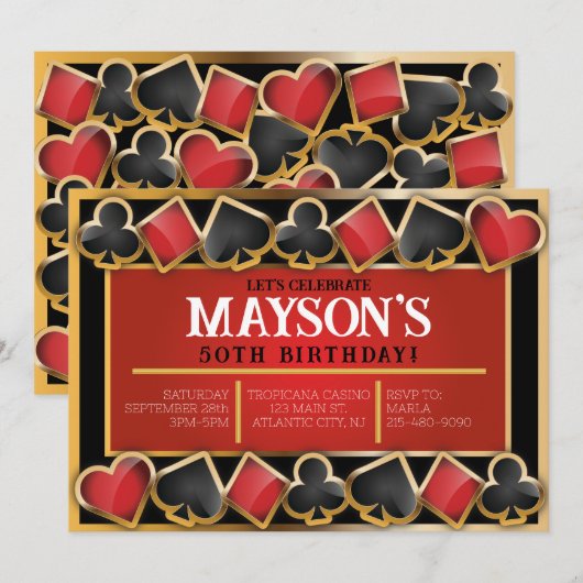 CASINO Resort Kaarten Verjaardagsfeestuitnodiging (Voorkant / Achterkant)