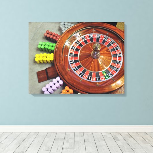 casino roulette wiel ball number zero gokt canvas afdruk (Insitu (Houten vloer))