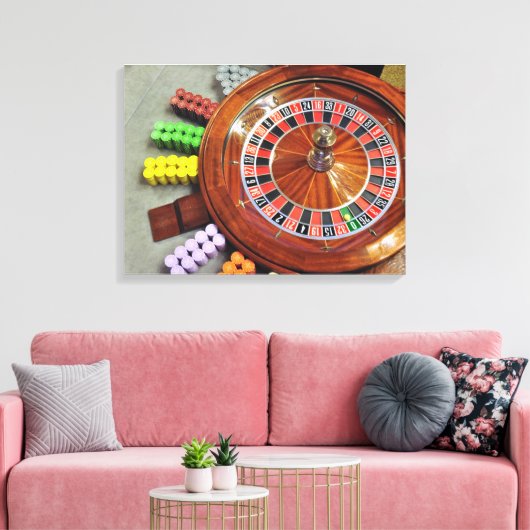 casino roulette wiel ball number zero gokt canvas afdruk (Insitu (Woonkamer))