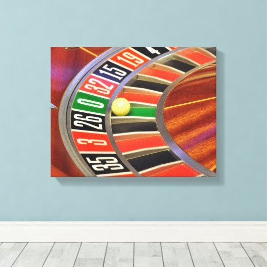 casino roulette wiel ball number zero gokt canvas afdruk (Insitu (Houten vloer))