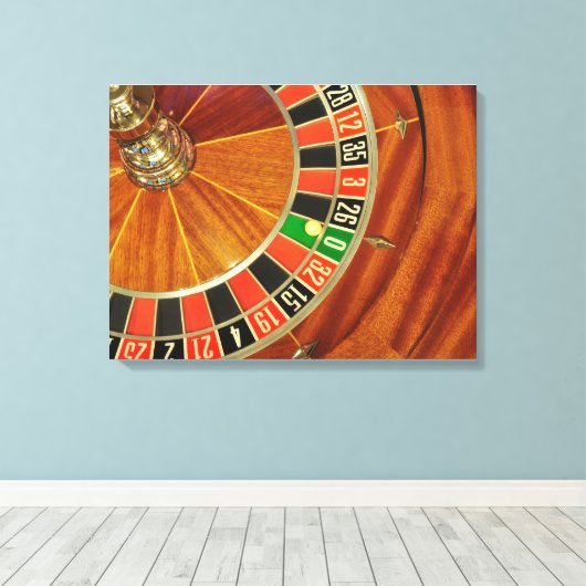 casino roulette wiel ball number zero gokt canvas afdruk (Insitu (Houten vloer))