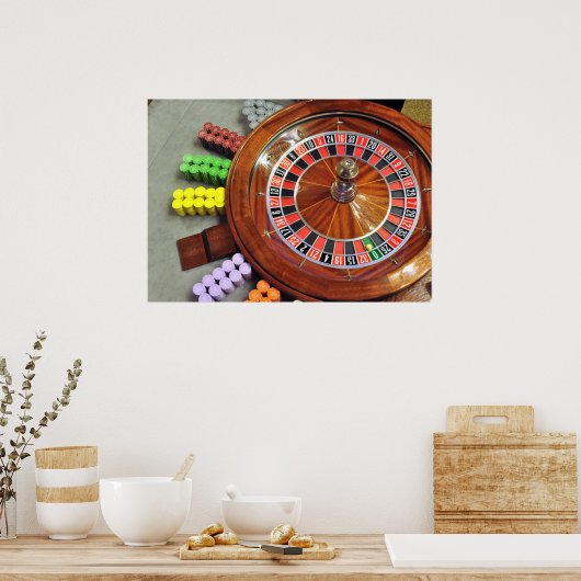 casino roulette wiel ball number zero gokt poster (Keuken)