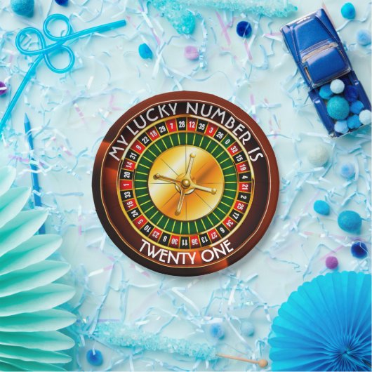 Casino Roulette wiel met uw Lucky Aantal Papieren Bordje (Feest)