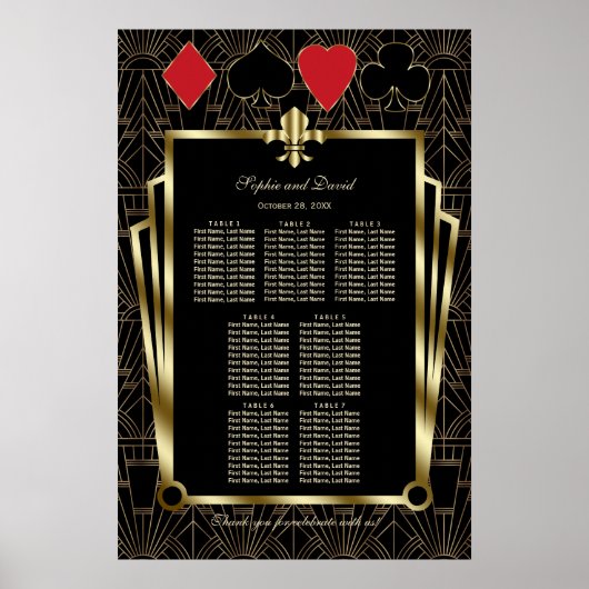 Casino Royale Gold Art Deco Bruiloft Zitkaarten Poster (Voorkant)