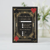 Casino Royale Goud Zwart Art Deco 20s Bruiloft RSVP Kaartje (Staand voorkant)