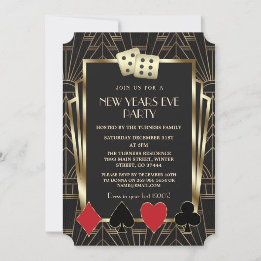 Casino Royale Vegas Great Gatsby New Year Party Kaart (Voorkant)