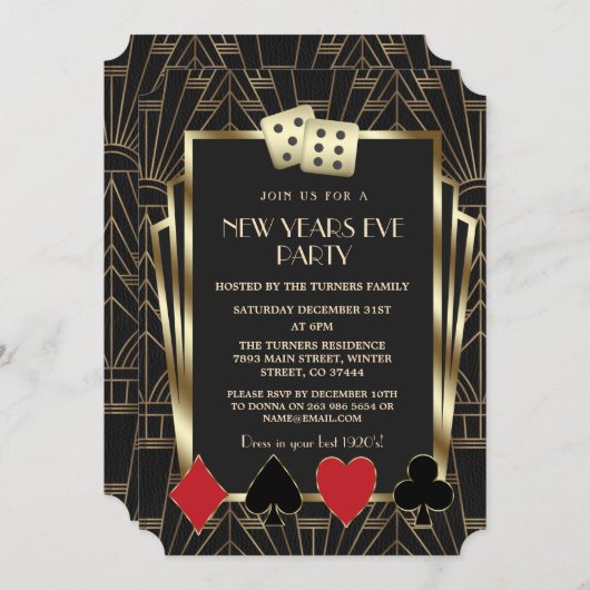Casino Royale Vegas Great Gatsby New Year Party Kaart (Voorkant / Achterkant)