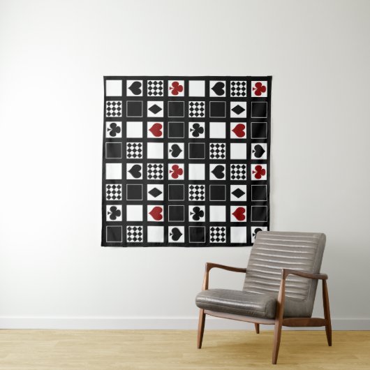 Casino speelkaartjes pakken hart kruist clubs wandkleed (In Situ (horizontaal))