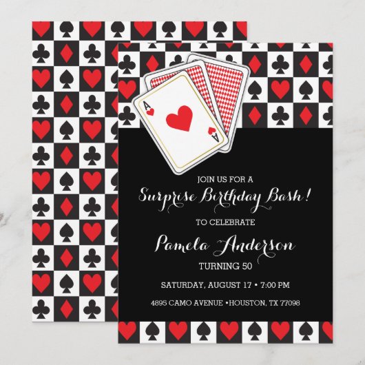 Casino-speelkaartjes uitnodiging (Voorkant / Achterkant)