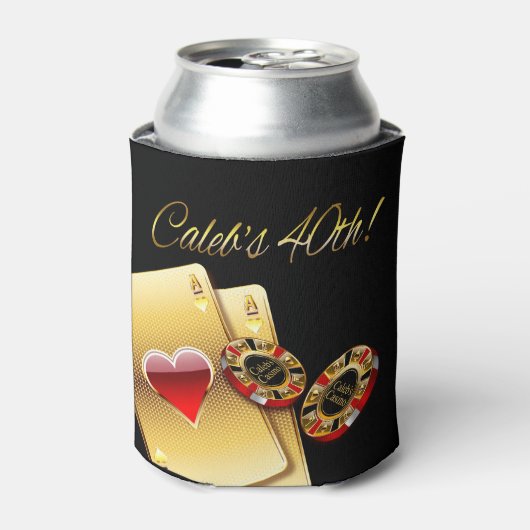 Casino Style 40th Party VRAAG ME 4 NAMEN OP CHIPS Blikjeskoeler (Blikje Voorkant)