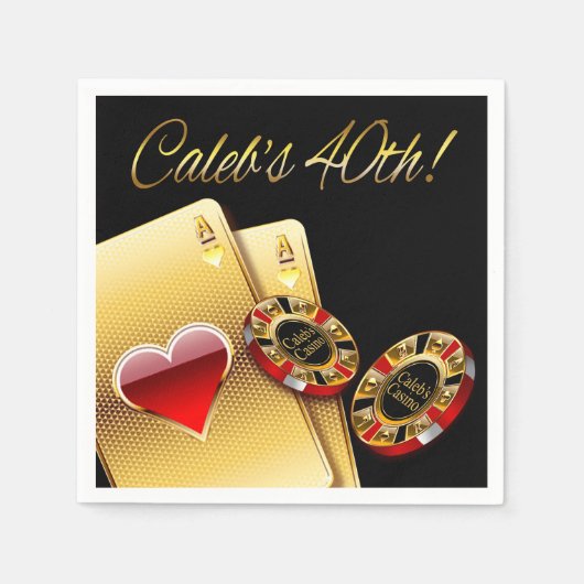 Casino Style 40th Party VRAAG NAAR NAMEN IN CHIPS Servetten (Voorkant)