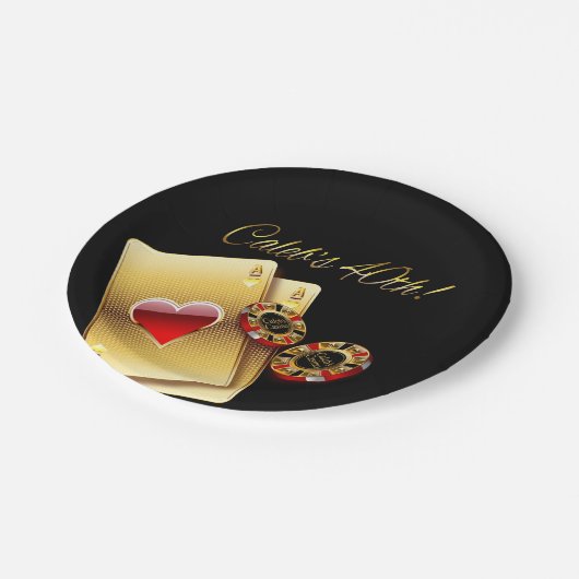 Casino Style 40th Party VRAAGT NAMEN IN CHIPS Papieren Bordje (Gekanteld)