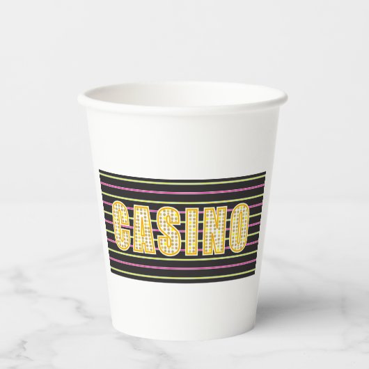 Casino teken met Neon Polka Dot Letters Papieren Bekers (Voorkant)