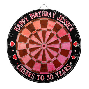 Casino Thema 50 VERJAARDAG Roze Bruin, Zwarte Rand Dartbord