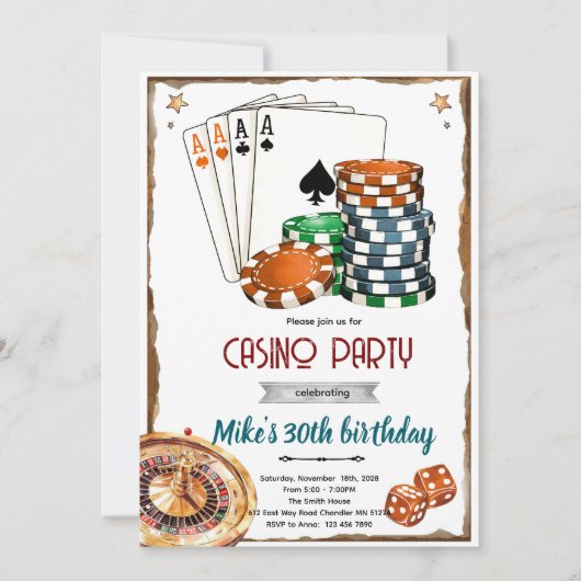 Casino thema feest uitnodiging (Voorkant)