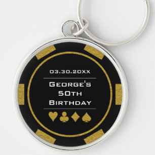 Casino Theme Black Gold Poker Chip Verjaardag Sleutelhanger