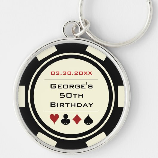 Casino Theme Black White Poker Chip Birthday Sleutelhanger (Voorkant)