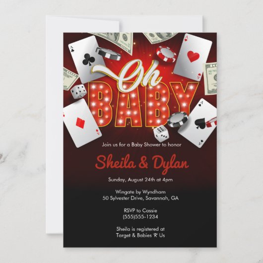 Casino uitnodiging, Casino Thema Baby Shower, Poke Kaart (Voorkant)