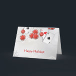 Casino Vakantie Feestdagen Kaart<br><div class="desc">een vrolijk vakantie-ontwerp met een casinothema.  Ontwerp bevat vier azen,  dobbelstenen en pokerfiches op een grijze en witte sneeuwvlok achtergrond.  Andere artikelen beschikbaar.</div>