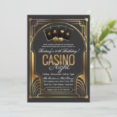 Casino Vegas Black en Gold Birthday Invitation Kaart (Staand voorkant)