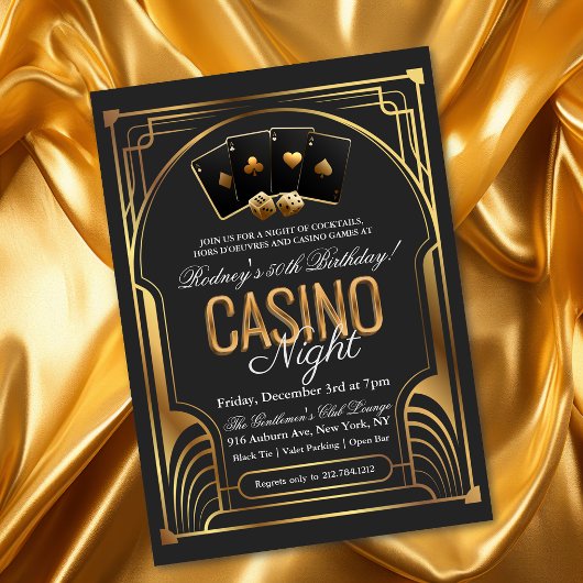 Casino Vegas Black en Gold Birthday Invitation Kaart